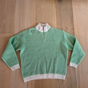ASOS Quarter Zip Green & Cream Sweater Size Medium